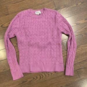 Classic Cable Crewneck Sweater in Pink